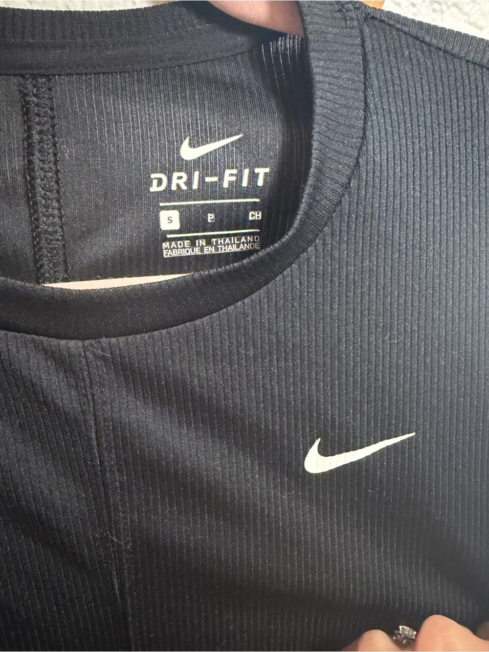 Nike Black Sleeveless Ribbed Tank Top with White Swoosh - Picture 2 of 3